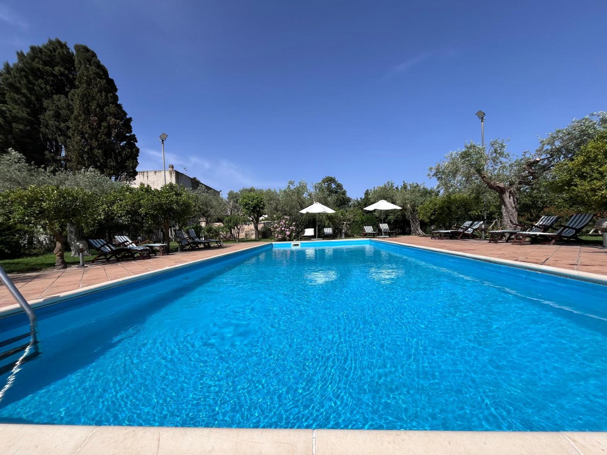 Piscine entourée d’oliviers et d’orangers à Fontanasalsa.